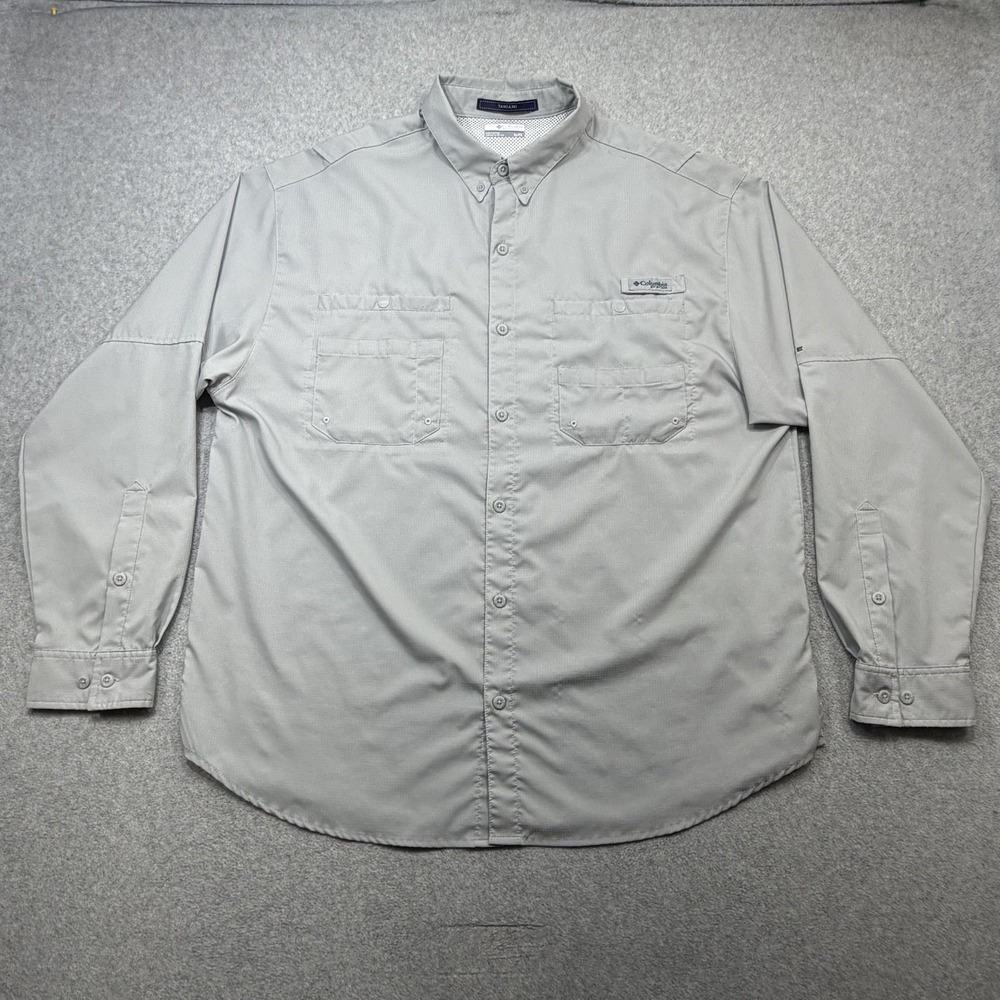 Columbia Tamiami Shirt Mens XL Gray Long Sleeve Fishing Vented Outdoor Button